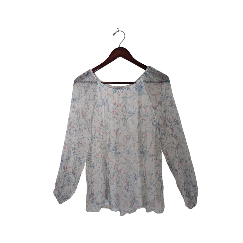 Viola Borghi Italy Silk Floral Sheer Lined Blouse Small Pastel Pink Blue Cream